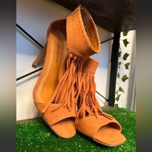 Fringe Suede Heels with back zipper